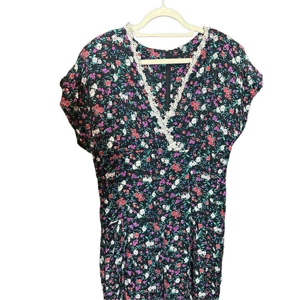 Per Se Navy Floral Lace-Trim Jumpsuit - Picture 6 of 10